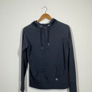 Calvin Klein Small Pullover Hoodie Gray Lightweight Front Pocket Logo Athleisure